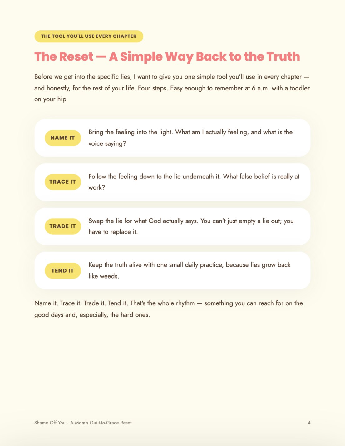 A page from the workbook showing the four-step Reset