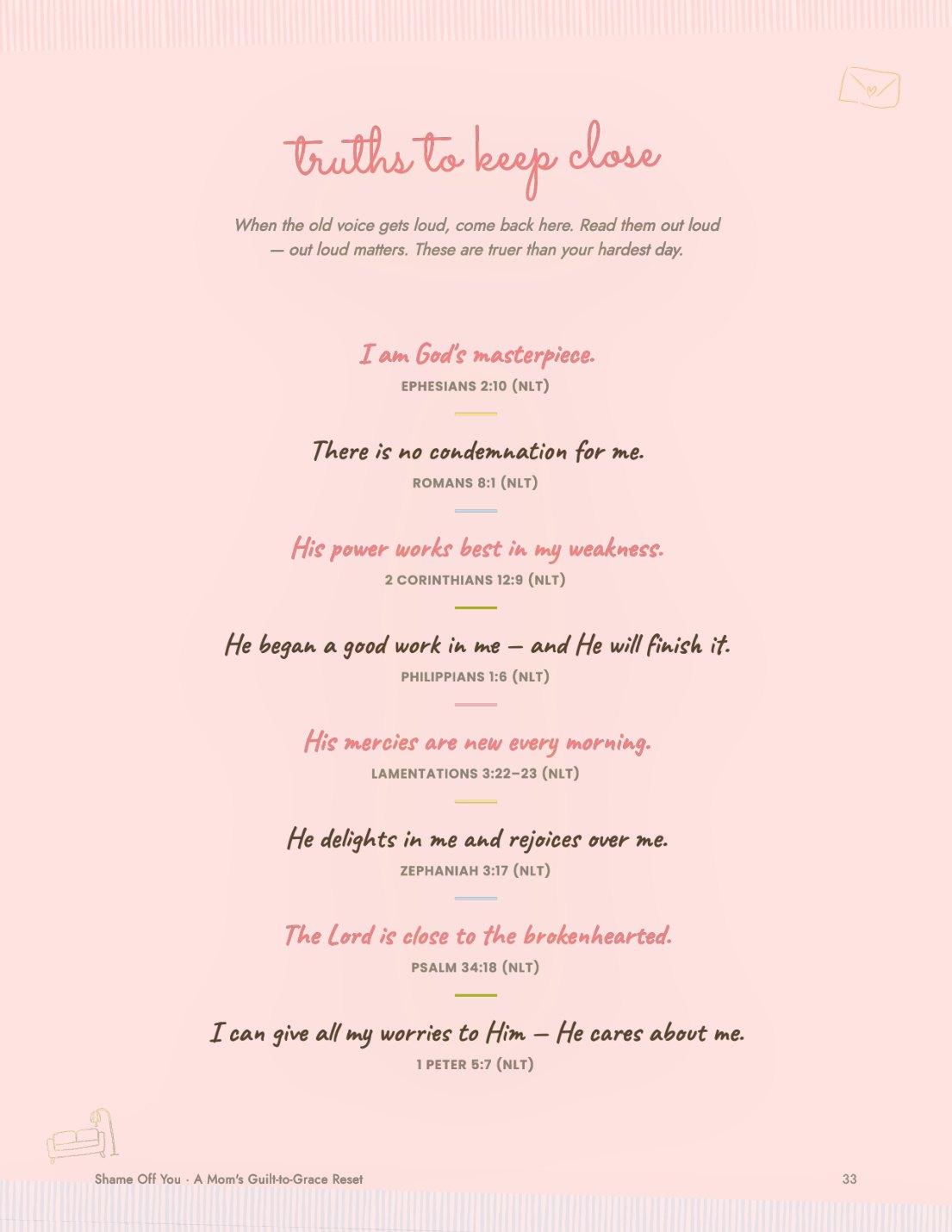 The Truths to Keep Close page listing eight verses